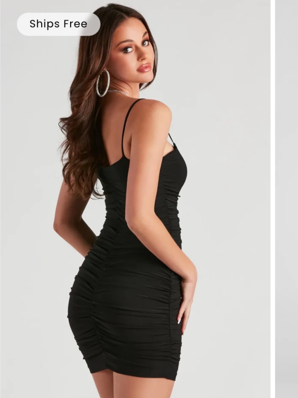 Classic Slim Ruched Mini Dress in Black - Picture 4 of 12
